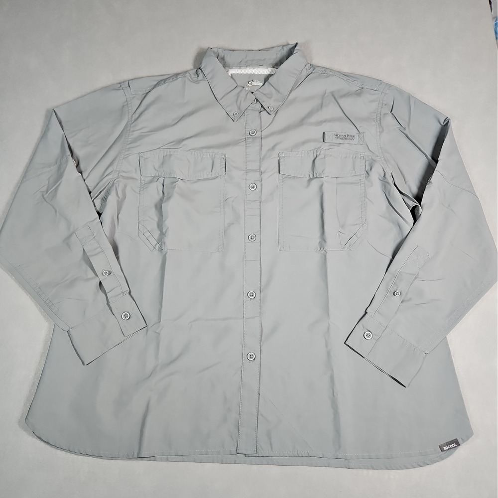 World Wide Sportsman Mens Gray 3D Cool Vented Button Up Fishing Shirt Size 2XL